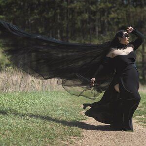 Women Wedding Tulle Cape Hooded Elven Cloak Bridal Dress Robe with Long Train